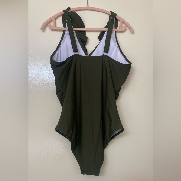 Holipick Tummy Control Olive Ruffle One-Piece Swimsuit - Picture 4 of 6